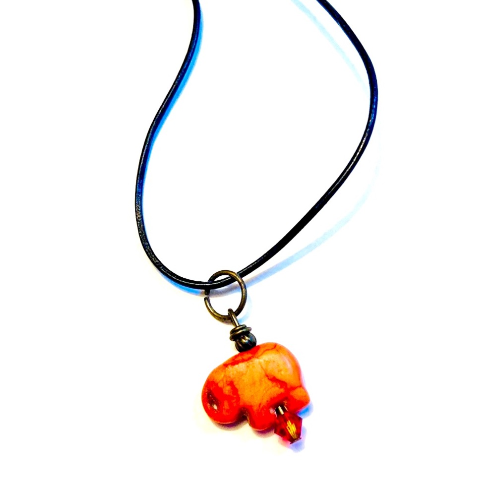 Handmade Little Orange Elephant Necklace